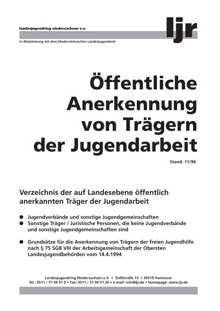 Verzeichnis der auf Landesebene öffentlich anerkannten Träger