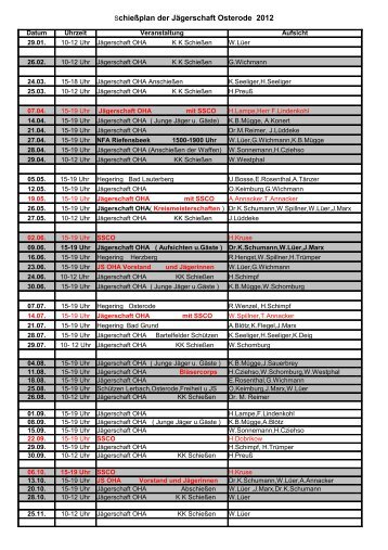 Schießplan der Jägerschaft Osterode 2012