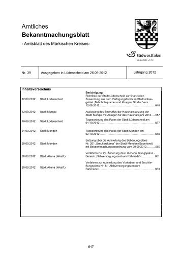 Amtliches Bekanntmachungsblatt des Märkischen - Märkischer Kreis