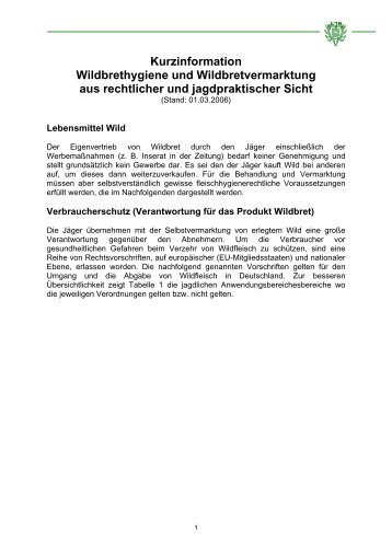 Kurzinformation Wildbrethygiene und Wildbretvermarktung aus ...