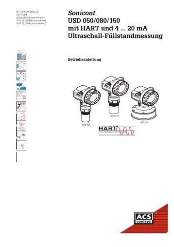 Sonicont USD 050/080/150 mit HART und 4 ... 20 ma Ultraschall ...