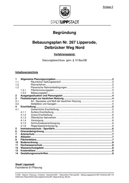 Begründung Bebauungsplan Nr. 267 Lipperode ... - Lippstadt