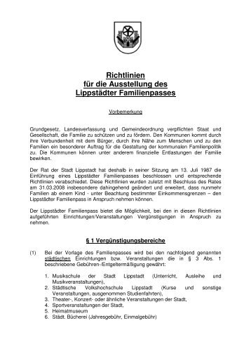 Richtlinien zum Lippstädter Familienpass - Lippstadt