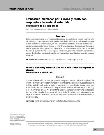 Embolismo pulmonar por silicona y SDRA con respuesta adecuada ...