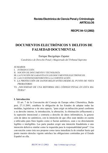 Documentos electrónicos y delitos de falsedad documental - Criminet