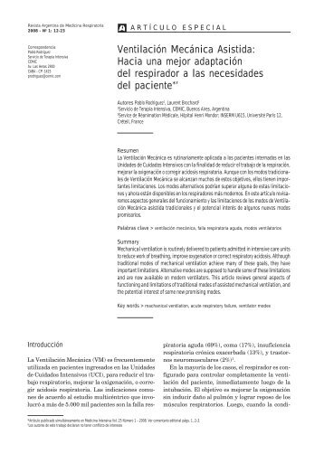 Ventilación Mecánica Asistida - Revista Argentina de Medicina ...