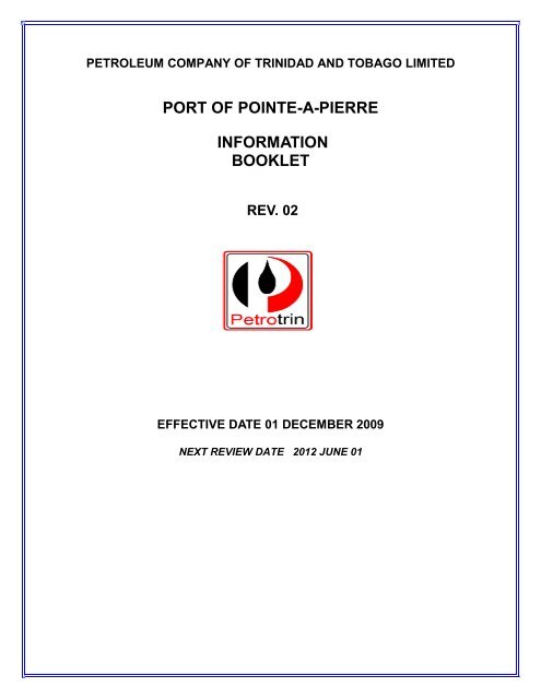 Title Port Of Pointe A Pierre Information Booklet - Petrotrin