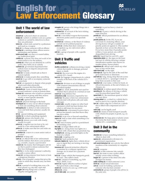 English for Law Enforcement Glossary - Campaign Military English ...