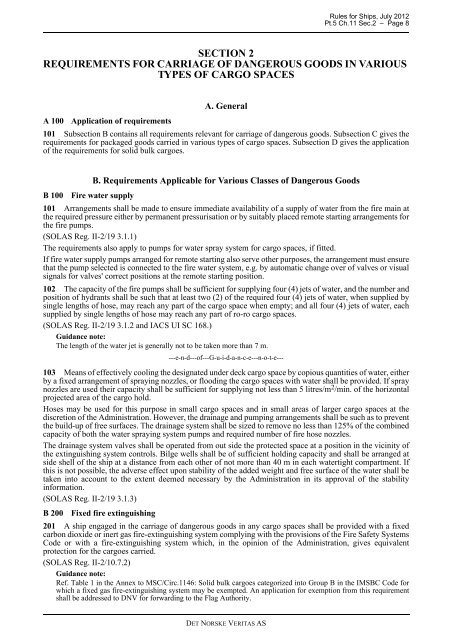 Ship rules Pt.5 Ch.11 - Carriage of Dangerous Goods - DNV Exchange