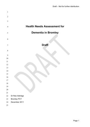 Dementia Needs Assessment Stakeholders - Bromley Partnerships