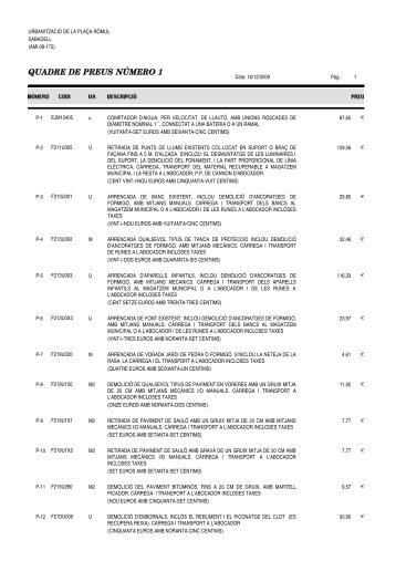 QUADRE DE PREUS NÚMERO 1 - Ajuntament de Sabadell