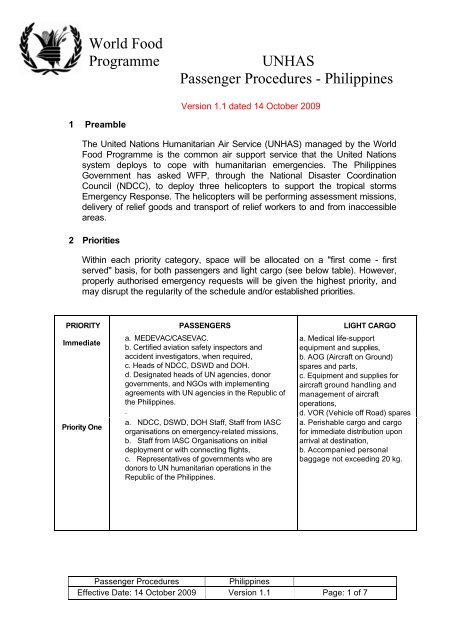 UNHAS Philippines Passenger Procedures - Logcluster.org