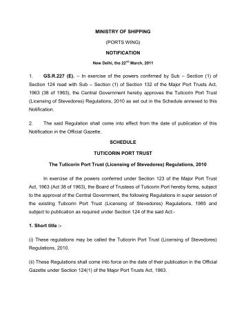 (Licensing of Stevedores) Regulations, 2010 - VO Chidambaranar Port