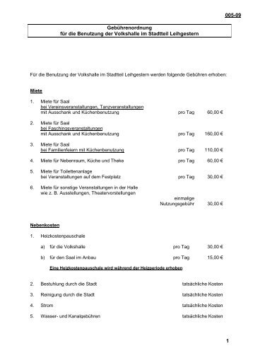 005-09 Gebührenordnung für die Benutzung der Volkshalle ... - Linden