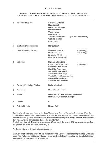 7. Sitzung des Ausschusses für Bau, Planung und Umwelt ... - Linden