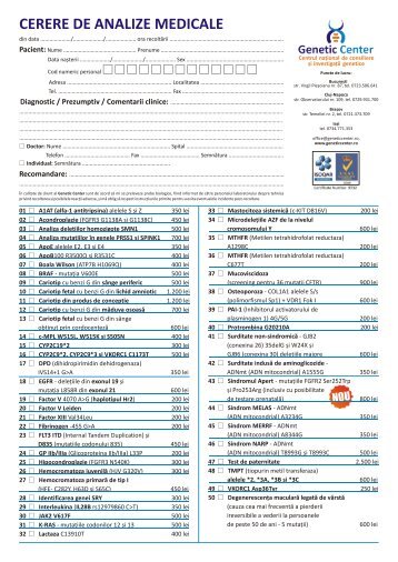 Vezi lista completa a analizelor! - Genetic Center