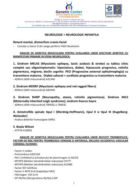 Neurologie infantila - Genetic Center