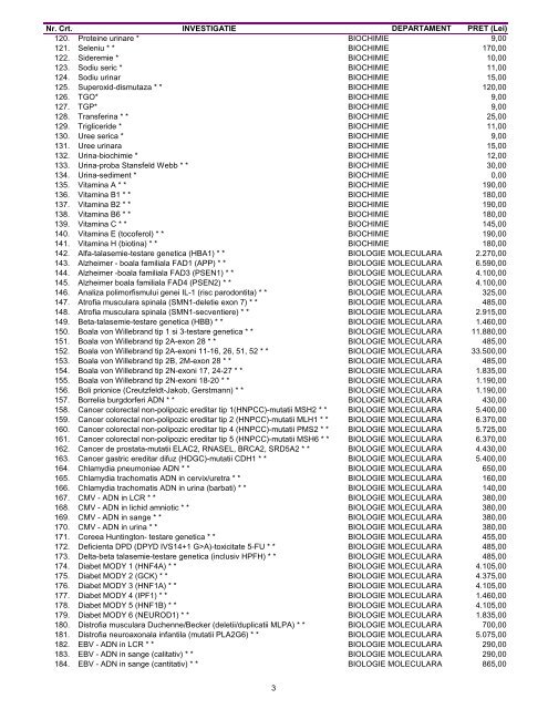 Lista completa a investigatiilor de laborator oferite ... - Smartmedic.ro