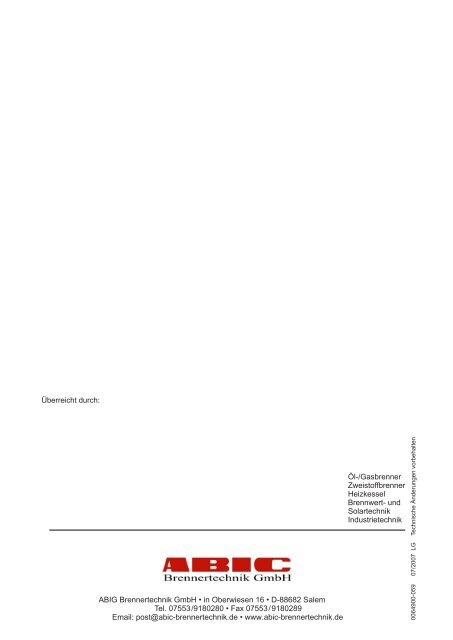 Bedienungsanleitung EuroNova S - ABIC Brennertechnik GmbH