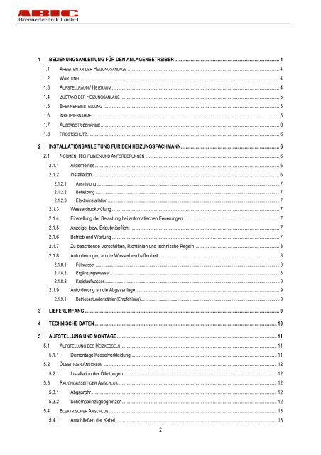 Bedienungsanleitung EuroNova S - ABIC Brennertechnik GmbH