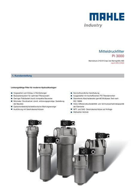 Mitteldruckfilter Pi 3000 - MAHLE Industry - Filtration