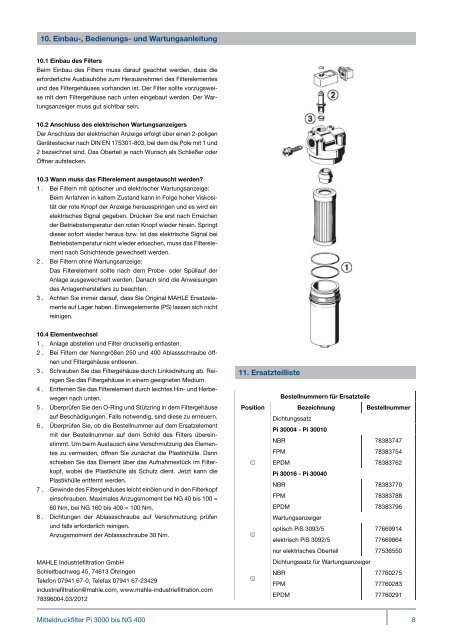 Mitteldruckfilter Pi 3000 - MAHLE Industry - Filtration