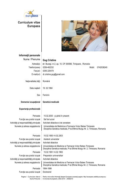 Vezi curriculum vitae - Universitatea de Medicina si Farmacie &quot;Victor  ...