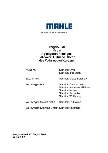 Freigabeliste VW - Mahle.com