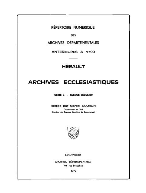 anterieures a 1790 hérault archives ecclesiastiques