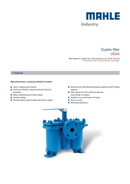 Duplex filter UG54 - MAHLE Industry - Filtration