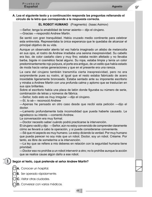 Prueba formativa 9 Español - Secretaría de Educación
