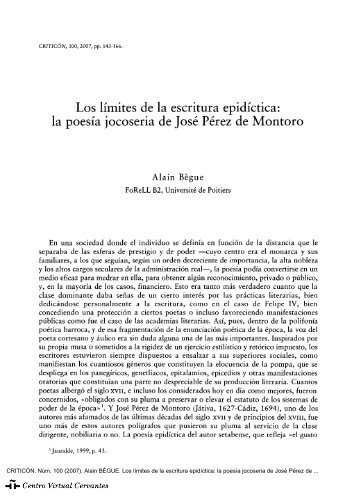 la poesía jocoseria de José Pérez de Montoro - Centro Virtual ...