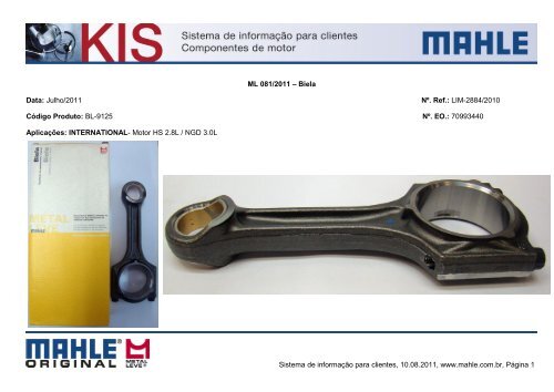 ML 019/2010 â PistÃ£o com Anel - Mahle.com