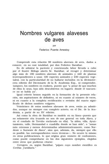 Nombres vulgares alaveses de aves - Aranzadi