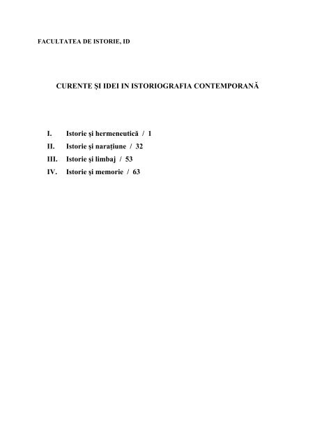 Curente Si Idei In Istoriografia Contemporană Facultatea De Istorie