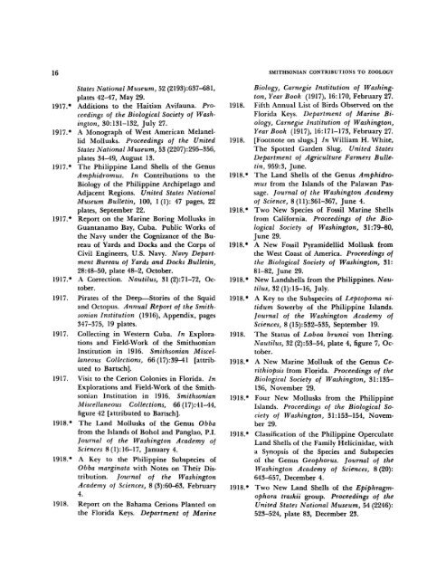 Bibliography and Zoological Taxa of Paul Bartsch - Smithsonian ...