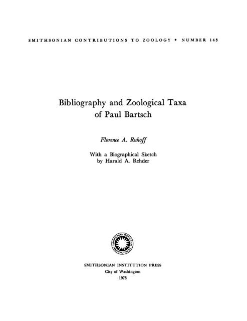 Bibliography and Zoological Taxa of Paul Bartsch - Smithsonian ...