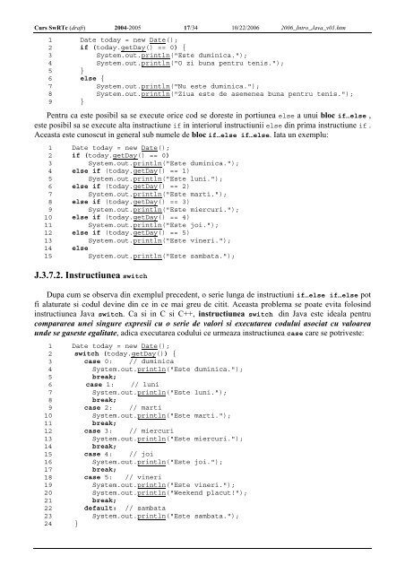 J. Introducere in limbajul Java - Discipline