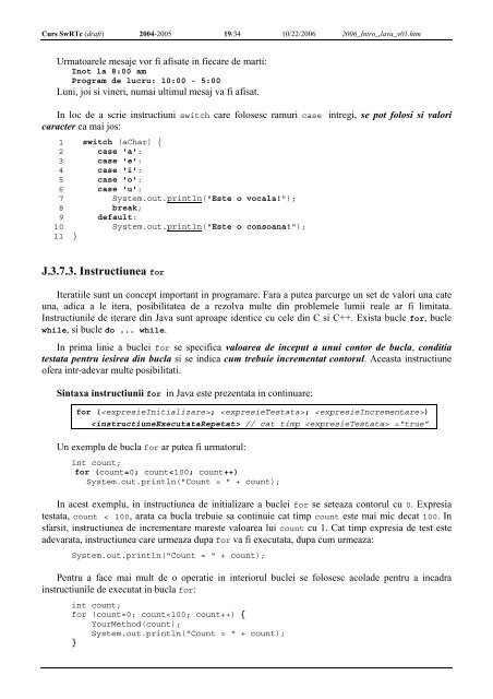 J. Introducere in limbajul Java - Discipline