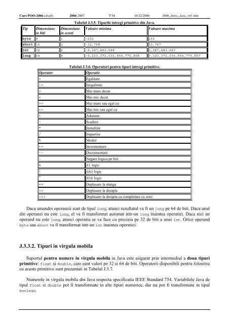 J. Introducere in limbajul Java - Discipline