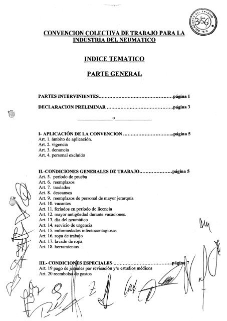 Convencion Colectiva De Trabajo Para La Indice Tematico