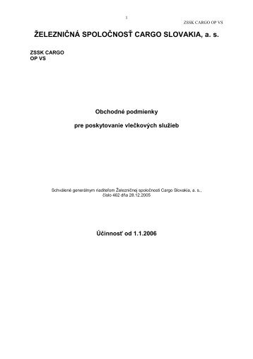 Obchodné podmienky vlečkových služieb: 01.01.2006 ... - ZSSK Cargo