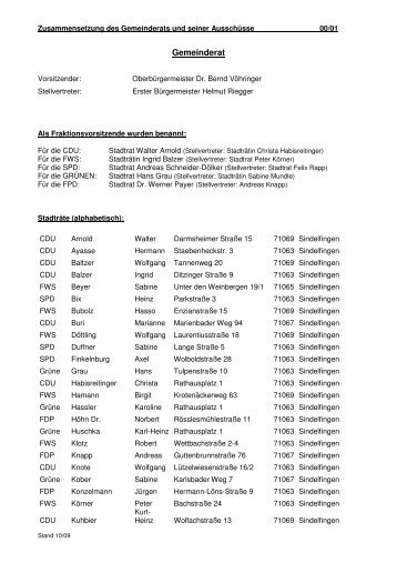 Gemeinderat - bei der Stadt Sindelfingen