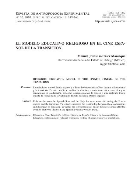 el modelo educativo religioso en el cine espa - Universidad de Jaén