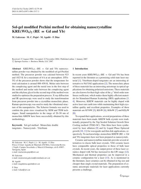 Sol-gel modified Pechini method for obtaining ... - DT-CRYS.