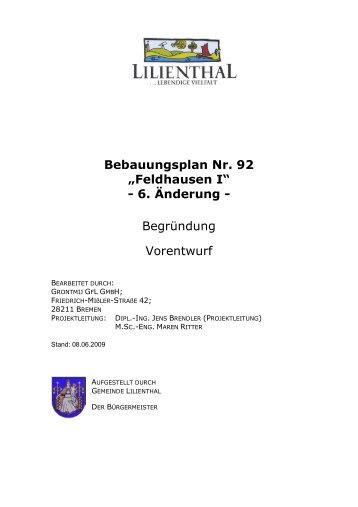 Bebauungsplan Nr. 92 âFeldhausen Iâ - 6. Ãnderung ... - Lilienthal