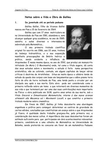 Notas sobre a Vida e Obra de Galileu - Universidade de Évora