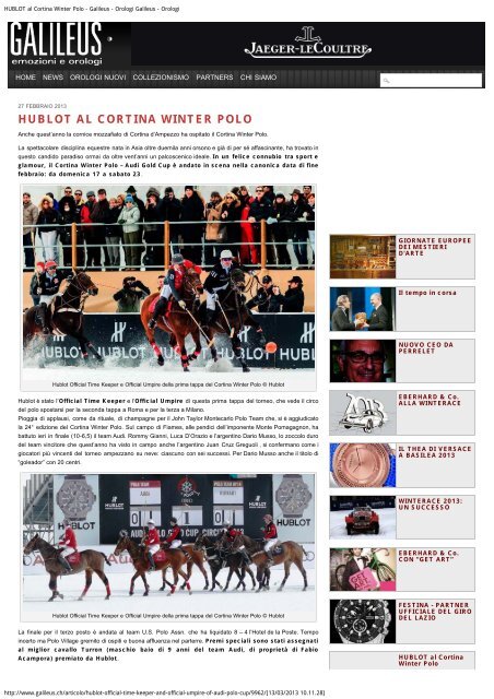 HUBLOT al Cortina Winter Polo - Galileus - Orologi ... - Audi Gold Cup