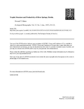 Trophic Structure and Productivity of Silver Springs, Florida Howard ...