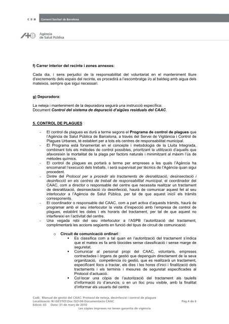Manual de gestió del CAAC, 08. Protocol de neteja i desinfecció.